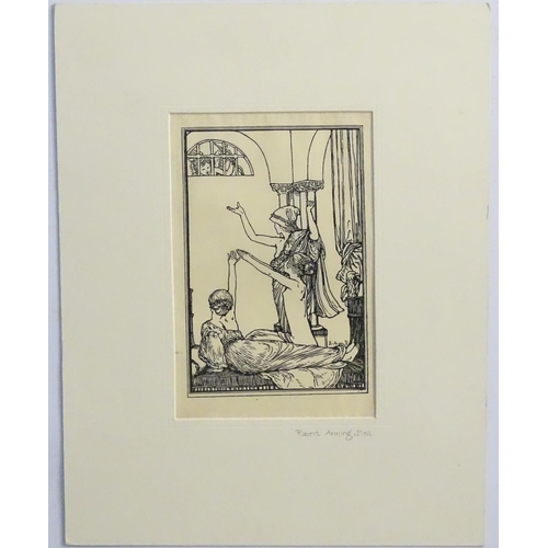 721 - Robert Anning Bell (1863-1933), Monochrome print, Cupid at the window, Facsimile initials in plate a... 