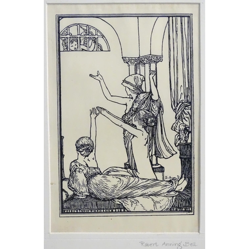 721 - Robert Anning Bell (1863-1933), Monochrome print, Cupid at the window, Facsimile initials in plate a... 