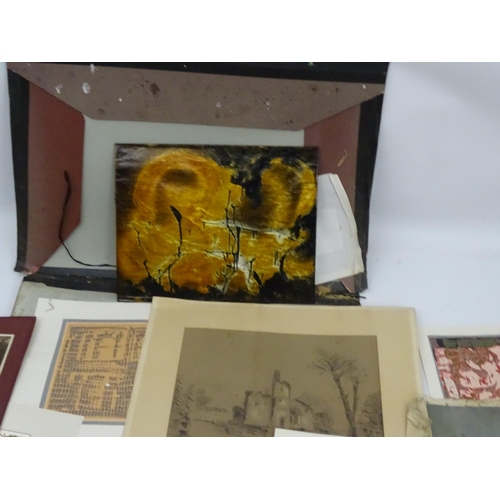 726 - Folio : a folder containing a quantity of assorted engravings, coloured mezzotints, watercolours etc... 