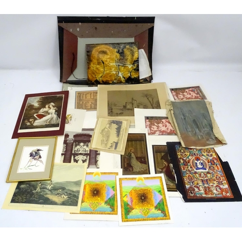 726 - Folio : a folder containing a quantity of assorted engravings, coloured mezzotints, watercolours etc... 