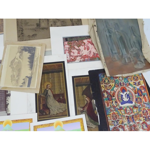 726 - Folio : a folder containing a quantity of assorted engravings, coloured mezzotints, watercolours etc... 