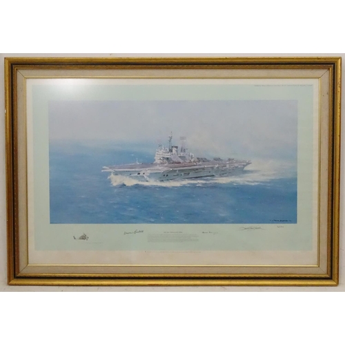 727 - David Shepherd, 1931-2017, Signed limited edition coloured print 363/850, 'The Ark (Royal), turning ... 