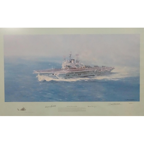 727 - David Shepherd, 1931-2017, Signed limited edition coloured print 363/850, 'The Ark (Royal), turning ... 