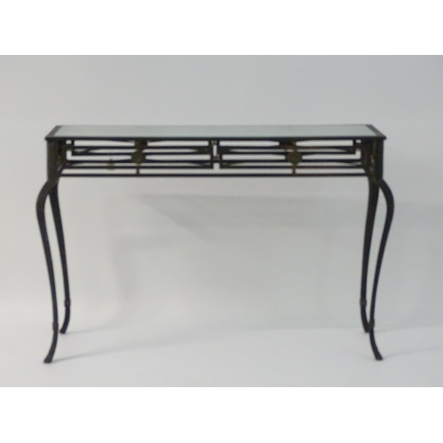 734 - Vintage Retro: a powder coated hall table with plate glass top, ornate cabriole legs and frieze deco... 