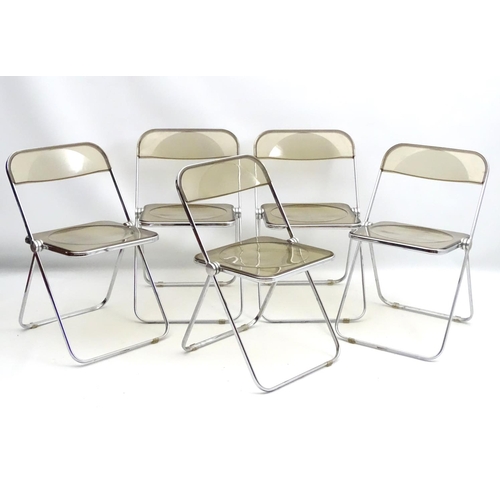 736 - Vintage Retro : an Italian Giancarlo Piretti designed for Castelli , Plia Folding Chairs ( x 5)with ... 