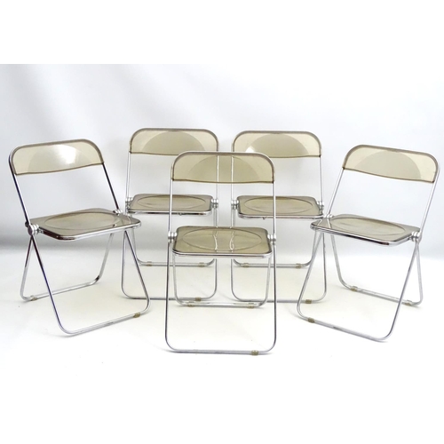 736 - Vintage Retro : an Italian Giancarlo Piretti designed for Castelli , Plia Folding Chairs ( x 5)with ... 