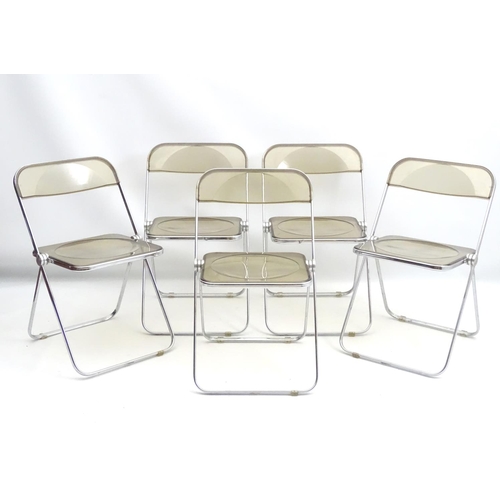 736 - Vintage Retro : an Italian Giancarlo Piretti designed for Castelli , Plia Folding Chairs ( x 5)with ... 