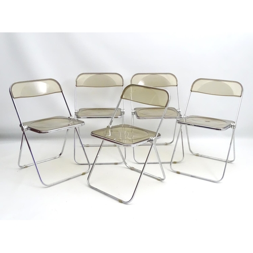 736 - Vintage Retro : an Italian Giancarlo Piretti designed for Castelli , Plia Folding Chairs ( x 5)with ... 