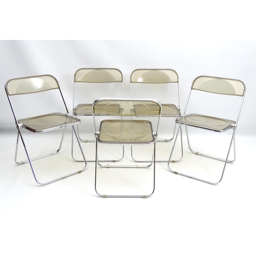 736 - Vintage Retro : an Italian Giancarlo Piretti designed for Castelli , Plia Folding Chairs ( x 5)with ... 