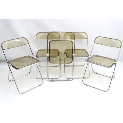 736 - Vintage Retro : an Italian Giancarlo Piretti designed for Castelli , Plia Folding Chairs ( x 5)with ... 