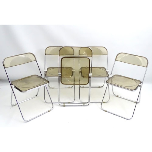 736 - Vintage Retro : an Italian Giancarlo Piretti designed for Castelli , Plia Folding Chairs ( x 5)with ... 