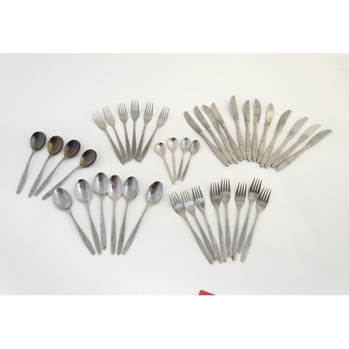 740 - Vintage Retro : ' Viners INT ' Stainless Steel cutlery to include weave style decoration , 8 x 4 tin... 