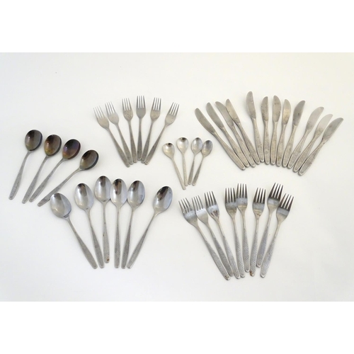 740 - Vintage Retro : ' Viners INT ' Stainless Steel cutlery to include weave style decoration , 8 x 4 tin... 