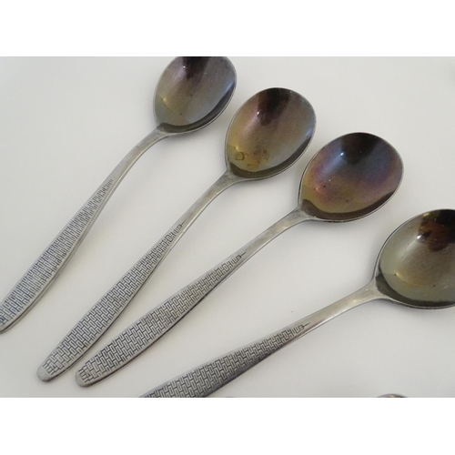 740 - Vintage Retro : ' Viners INT ' Stainless Steel cutlery to include weave style decoration , 8 x 4 tin... 