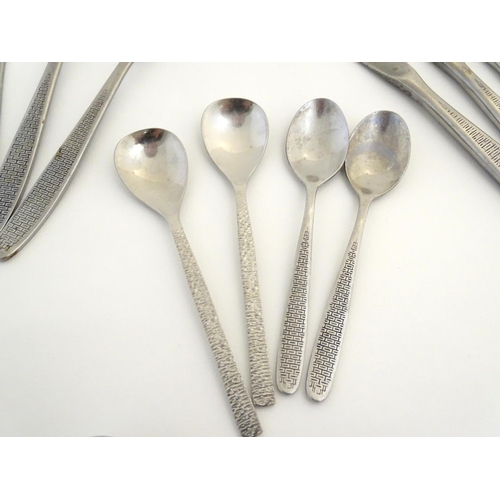 740 - Vintage Retro : ' Viners INT ' Stainless Steel cutlery to include weave style decoration , 8 x 4 tin... 