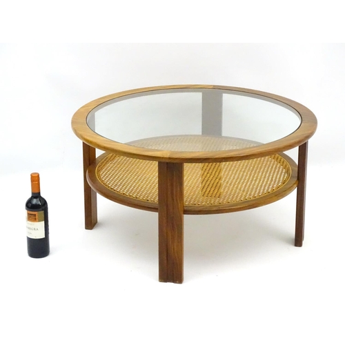 743 - Vintage Retro : A British G-Plan circular cane occasional Table , no. 3560D , designed by RA Bird , ... 