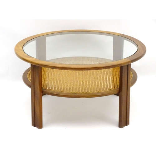 743 - Vintage Retro : A British G-Plan circular cane occasional Table , no. 3560D , designed by RA Bird , ... 