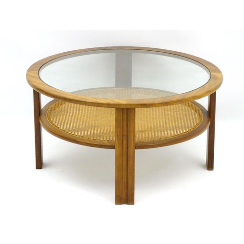 743 - Vintage Retro : A British G-Plan circular cane occasional Table , no. 3560D , designed by RA Bird , ... 