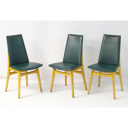 744 - Vintage Retro : A set of 3 British 1960's Ercol ? kitchen chairs with blonde wood frames.