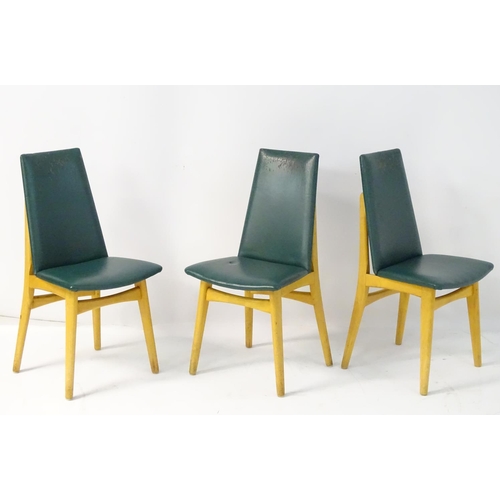 744 - Vintage Retro : A set of 3 British 1960's Ercol ? kitchen chairs with blonde wood frames.