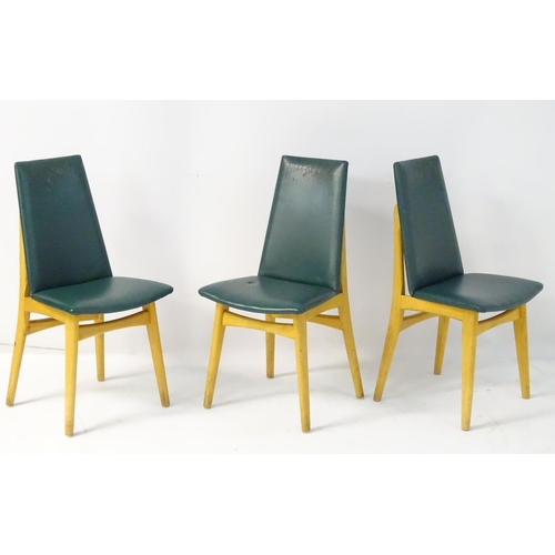 744 - Vintage Retro : A set of 3 British 1960's Ercol ? kitchen chairs with blonde wood frames.