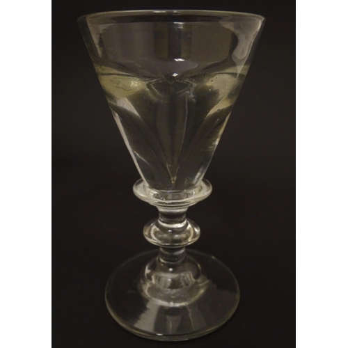 91 - Glass: a late Georgian Toastmasters / Illusion wine glass of pedestal form, standing 4'' high