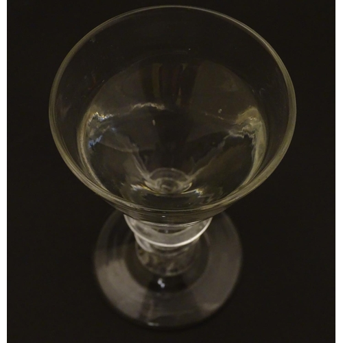 91 - Glass: a late Georgian Toastmasters / Illusion wine glass of pedestal form, standing 4'' high