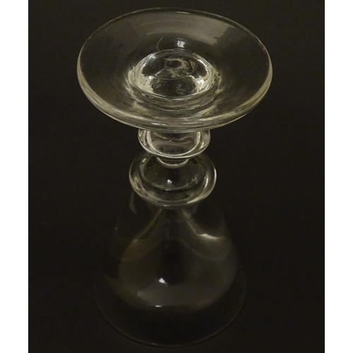 91 - Glass: a late Georgian Toastmasters / Illusion wine glass of pedestal form, standing 4'' high