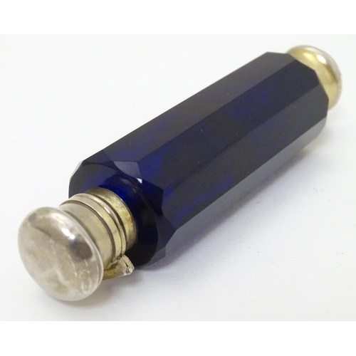 92 - Double ended Scent Bottle , a circa 1900 Bristol Blue glass decagonal facet sided double ended scent... 