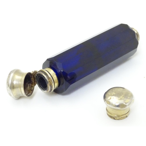 92 - Double ended Scent Bottle , a circa 1900 Bristol Blue glass decagonal facet sided double ended scent... 