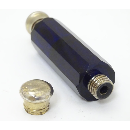 92 - Double ended Scent Bottle , a circa 1900 Bristol Blue glass decagonal facet sided double ended scent... 