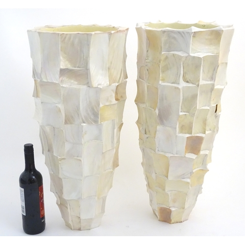 735 - Vintage Retro: A pair of large designer floor standing vases with Mother of Pearl finish, each 26'' ... 