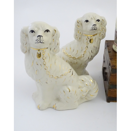 86 - Assorted items to include, two Staffordshire Pottery seated spaniels with gilt highlights, together ... 