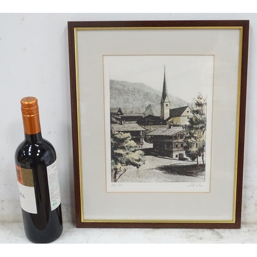 102 - A signed and numbered coloured etching of Austria