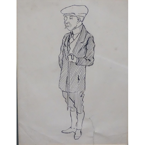 103 - A framed sketched image of an Edwardian gentleman holding a walking stick