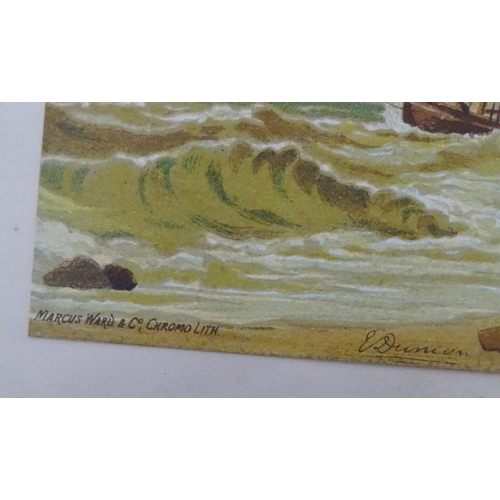 106 - After Edward Duncan Marine School, Chromolithographs, Fishing boat in rough sea off coast, Large sai... 