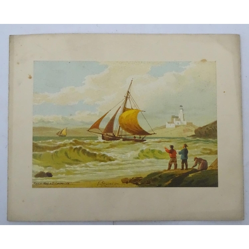 106 - After Edward Duncan Marine School, Chromolithographs, Fishing boat in rough sea off coast, Large sai... 