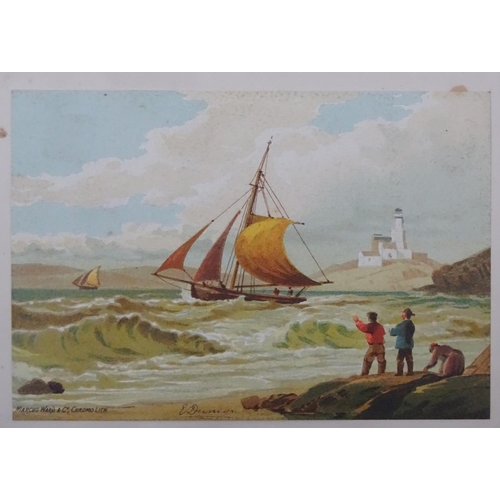 106 - After Edward Duncan Marine School, Chromolithographs, Fishing boat in rough sea off coast, Large sai... 