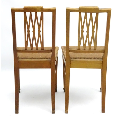 130 - A pair of early 20thC satinwood side chairs having ebonised stringing to the frame and having a pier... 