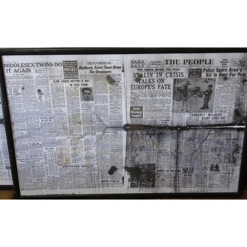 14 - 3 framed prints of The People newspaper from 1940's