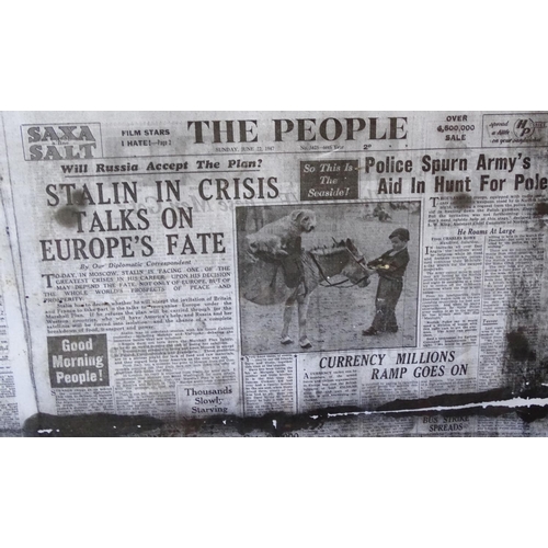 14 - 3 framed prints of The People newspaper from 1940's