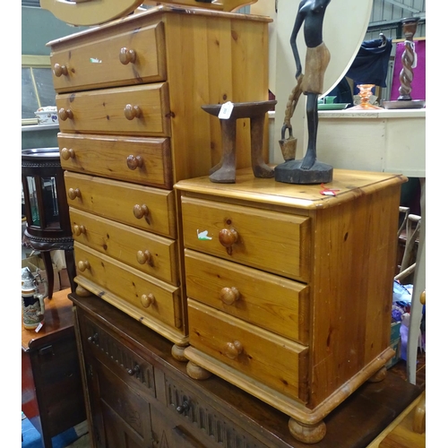 151 - A pine chest of drawers together with matching bedside cabinet (2)