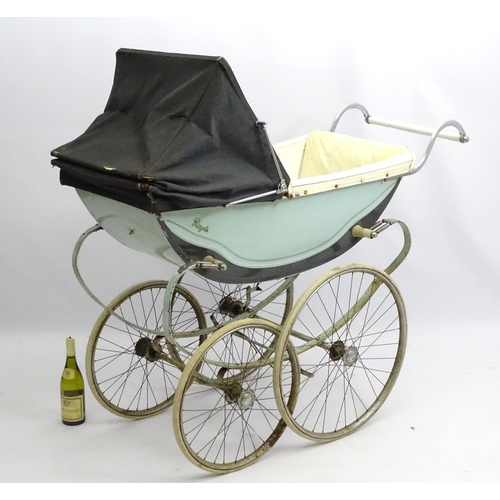 161 - Royal Perambulator : A large sprung four wheel pram of oat shape with light blue and grey livery. Ap... 