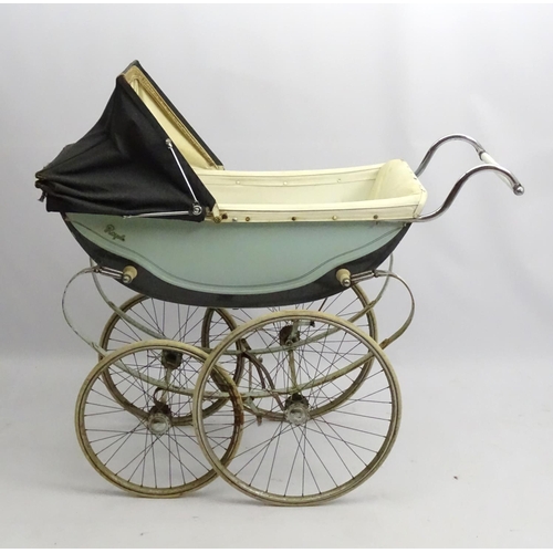 161 - Royal Perambulator : A large sprung four wheel pram of oat shape with light blue and grey livery. Ap... 