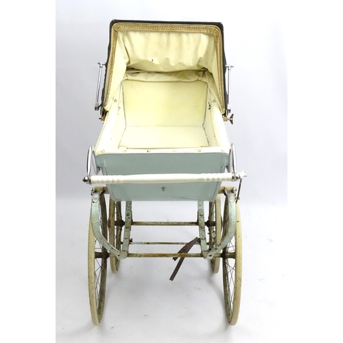 161 - Royal Perambulator : A large sprung four wheel pram of oat shape with light blue and grey livery. Ap... 