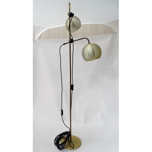 164 - Vintage Retro : A Danish twin standard light with aluminium spherical shades.