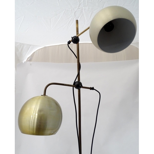 164 - Vintage Retro : A Danish twin standard light with aluminium spherical shades.