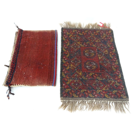 172 - A small Turkish handmade doormat, together with a small handmade Turkish salt bag