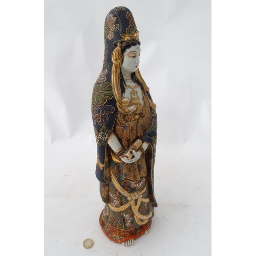 182 - A Japanese Satsuma figure of Guanyin , Bodhisattava '' Godess of Mercy '' in a standing position hol... 