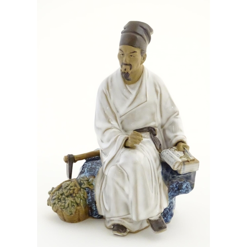 244 - A Chinese partially glazed ceramic mudman figurine depicting a scholar/scribe, thought to be Chung K... 